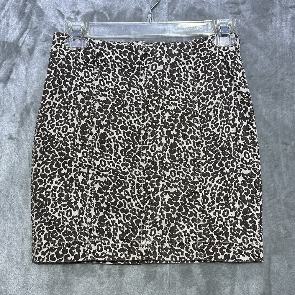 Free People Leopard Print Mini Skirt Womens Size 0 Beige Punk Grunge Festival